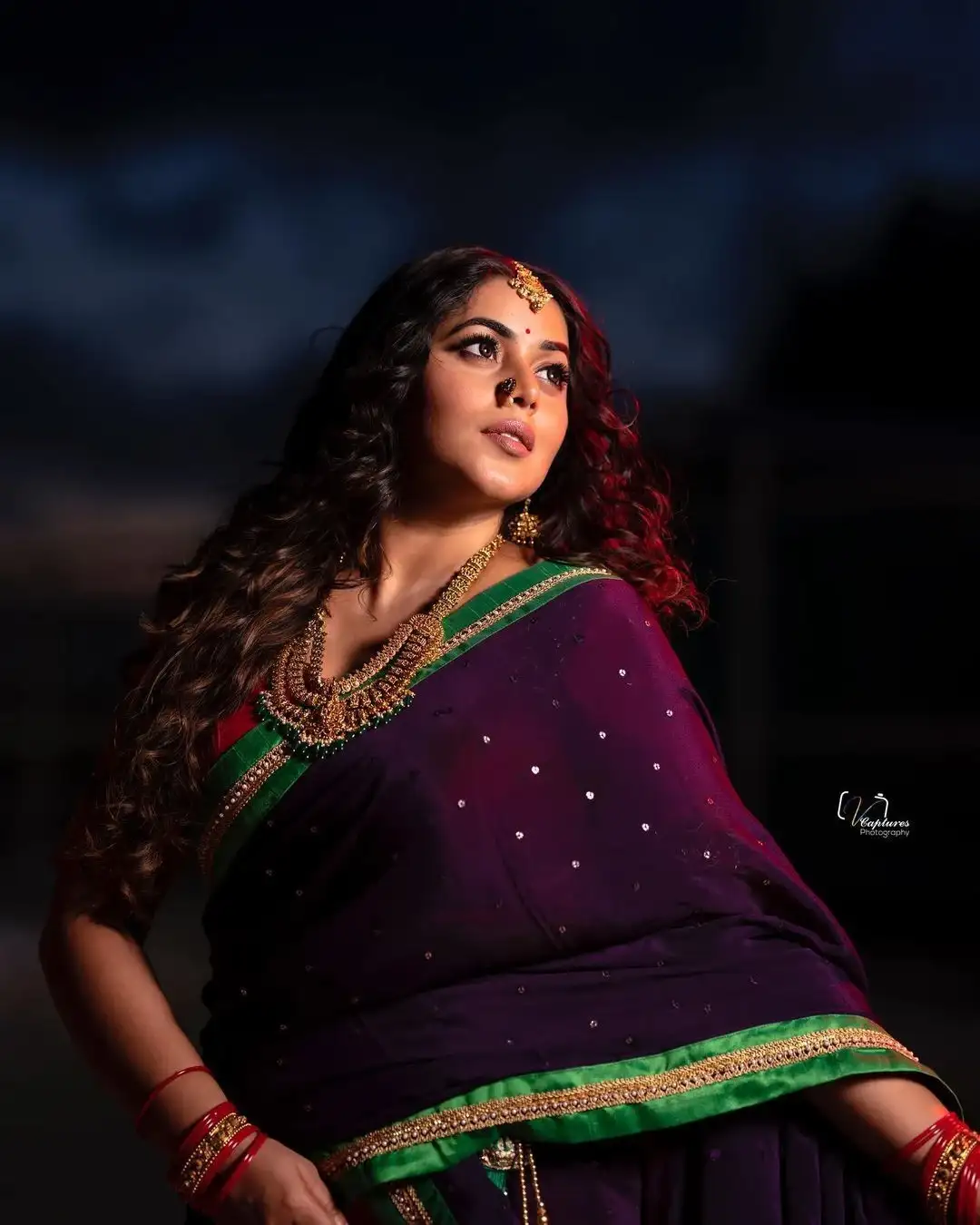 Indian TV Actress Poorna Photoshoot in Blue Half Saree